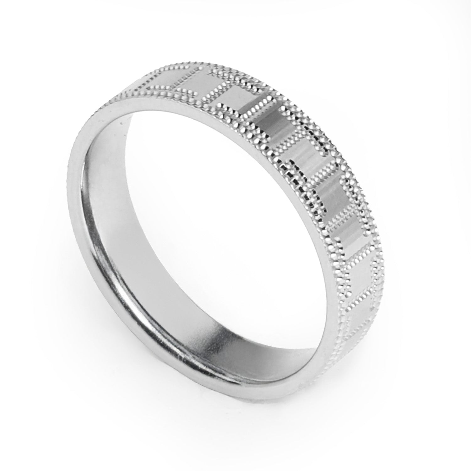 BlisseAllure 925 Sterling Silver Men's Band with Rectangular Beaded Design