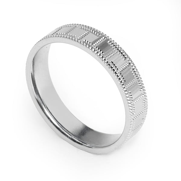 BlisseAllure 925 Sterling Silver Men's Band with Rectangular Beaded Design