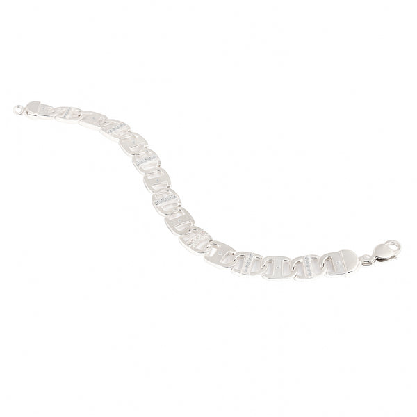 Blisse Allure 925 Sterling Silver Link Bracelet with CZ for Men