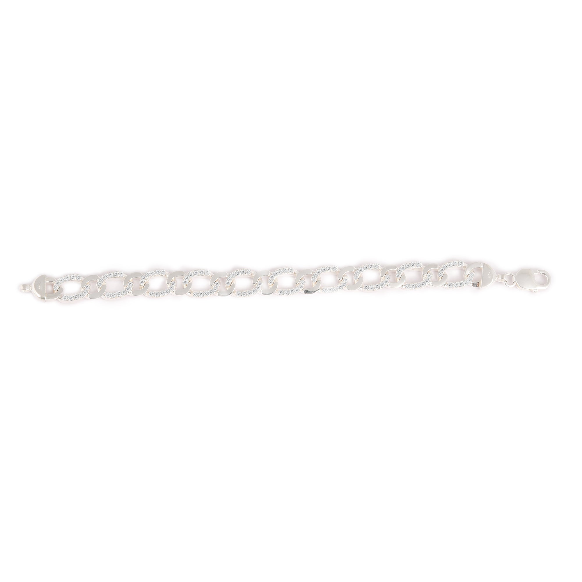 Blisse Allure 925 Sparkling Silver Cuban Link Men's Bracelet with Diamond-Cut Texture