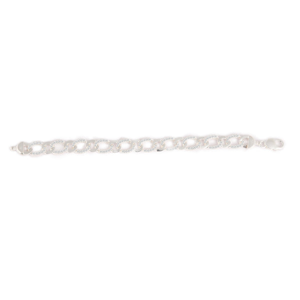 Blisse Allure 925 Sparkling Silver Cuban Link Men's Bracelet with Diamond-Cut Texture
