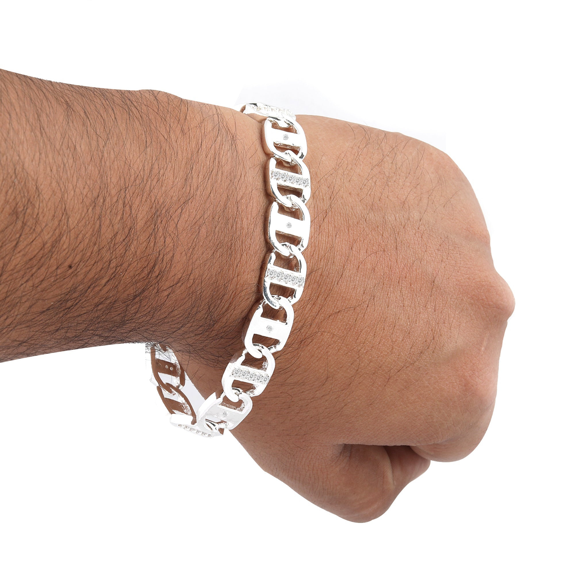 Blisse Allure 925 Sterling Silver Link Bracelet with CZ for Men
