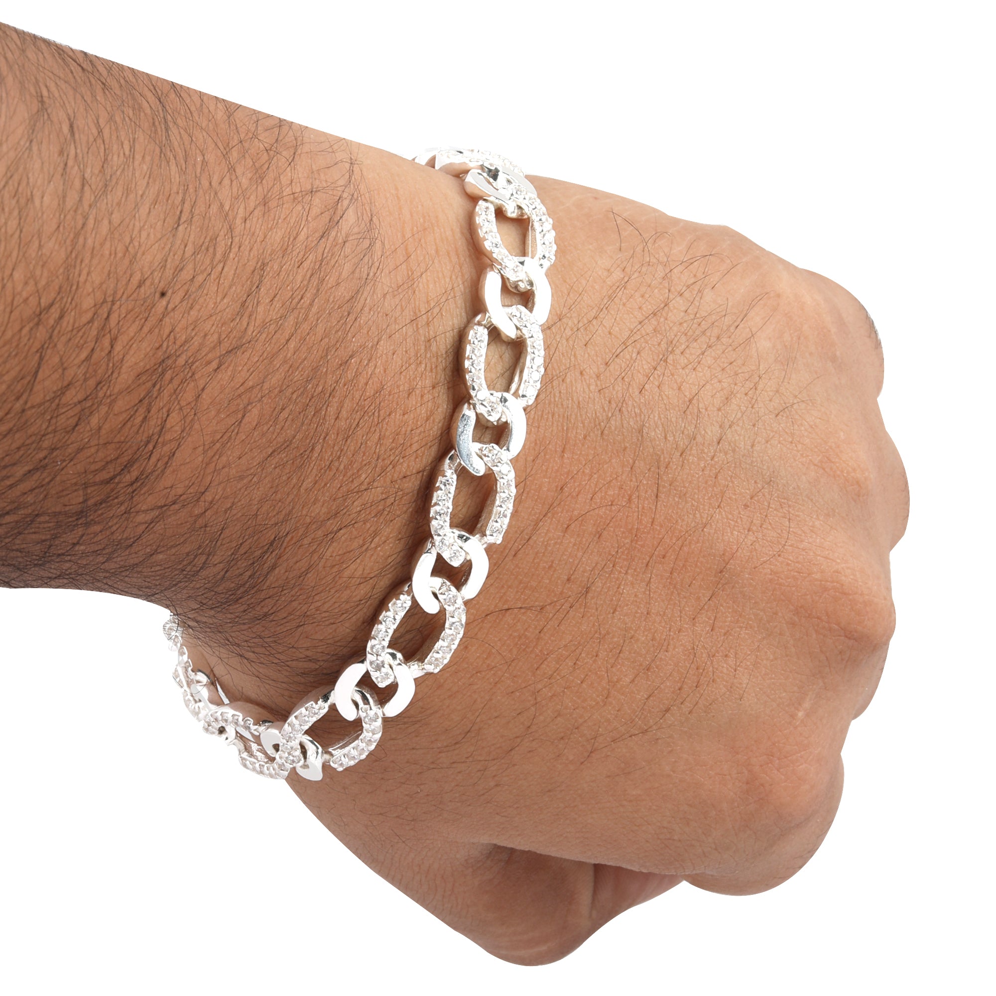 Blisse Allure 925 Sparkling Silver Cuban Link Men's Bracelet with Diamond-Cut Texture