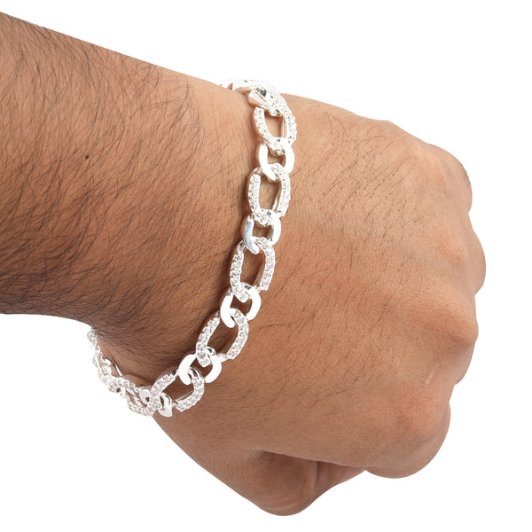 Blisse Allure 925 Sparkling Silver Cuban Link Men's Bracelet with Diamond-Cut Texture