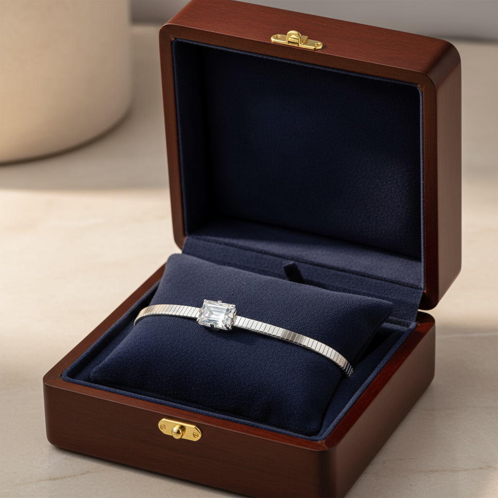 Blisse Allure Luxury Silver Bracelet with Emerald-Cut Diamond