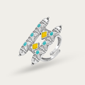 Blisse Allure – 925 Sterling Silver Tribal Dual-Bar Turquoise Statement Ring