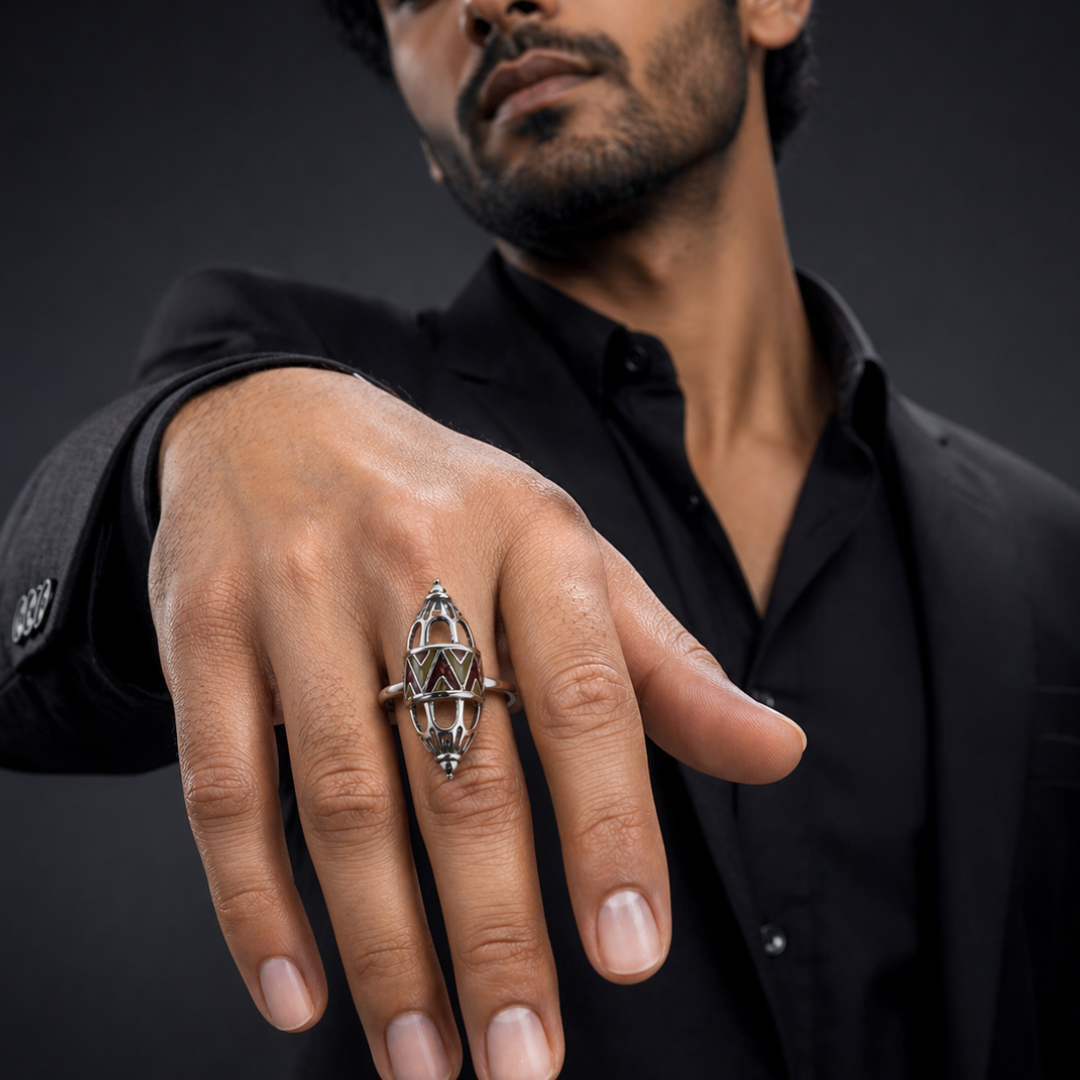 Blisse Allure – 925 Sterling Silver Tribal Geometric Enamel Ring