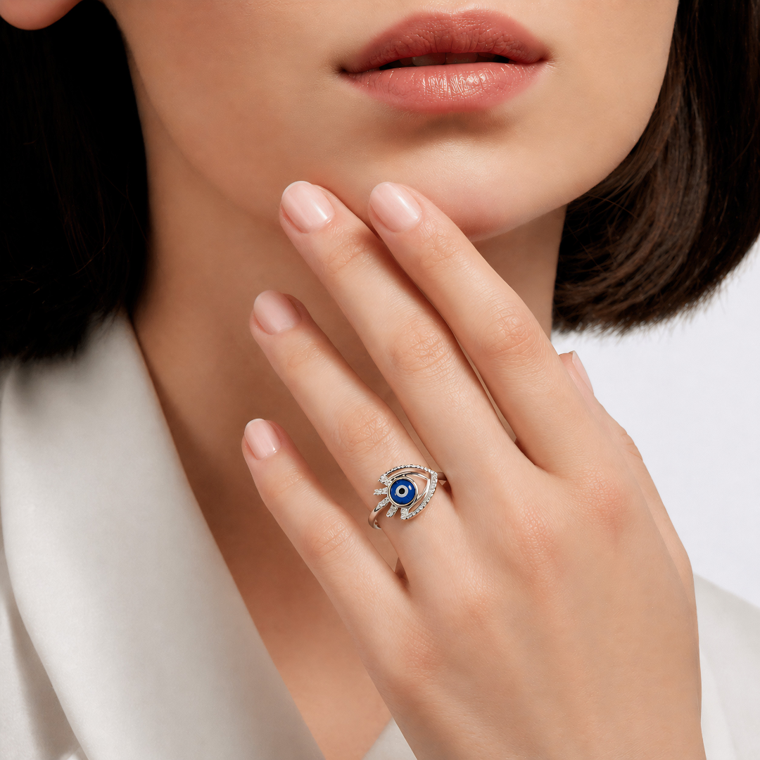 Blisse Allure – 925 Sterling Silver Evil Eye Heart Statement Ring