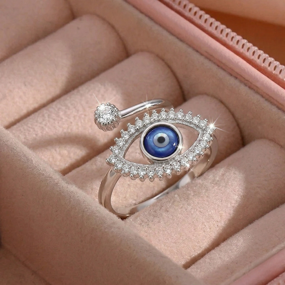 Blisse Allure – 925 Sterling Silver Evil Eye Adjustable Statement Ring