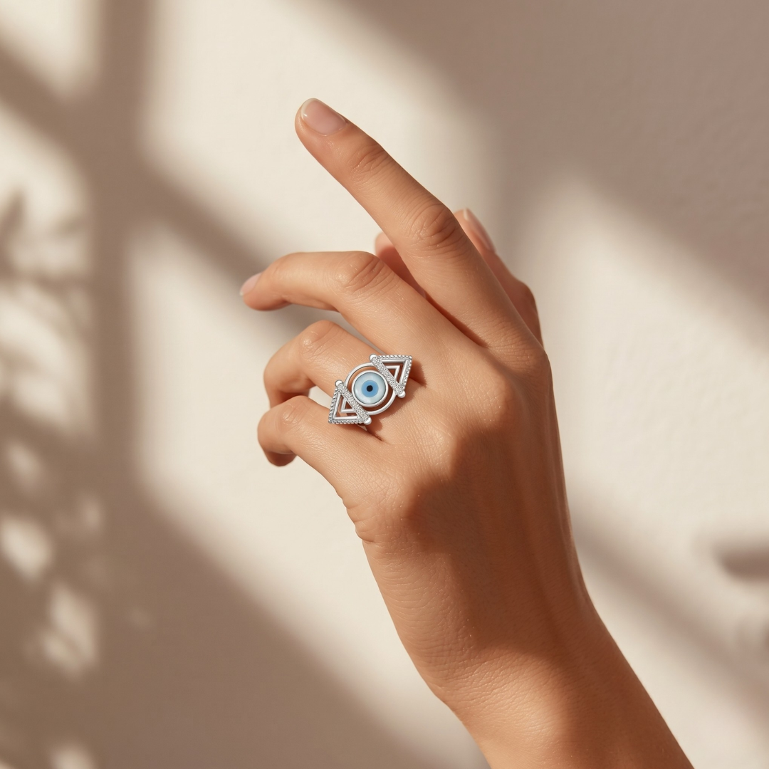 Blisse Allure – 925 Sterling Silver Geometric Evil Eye Statement Ring