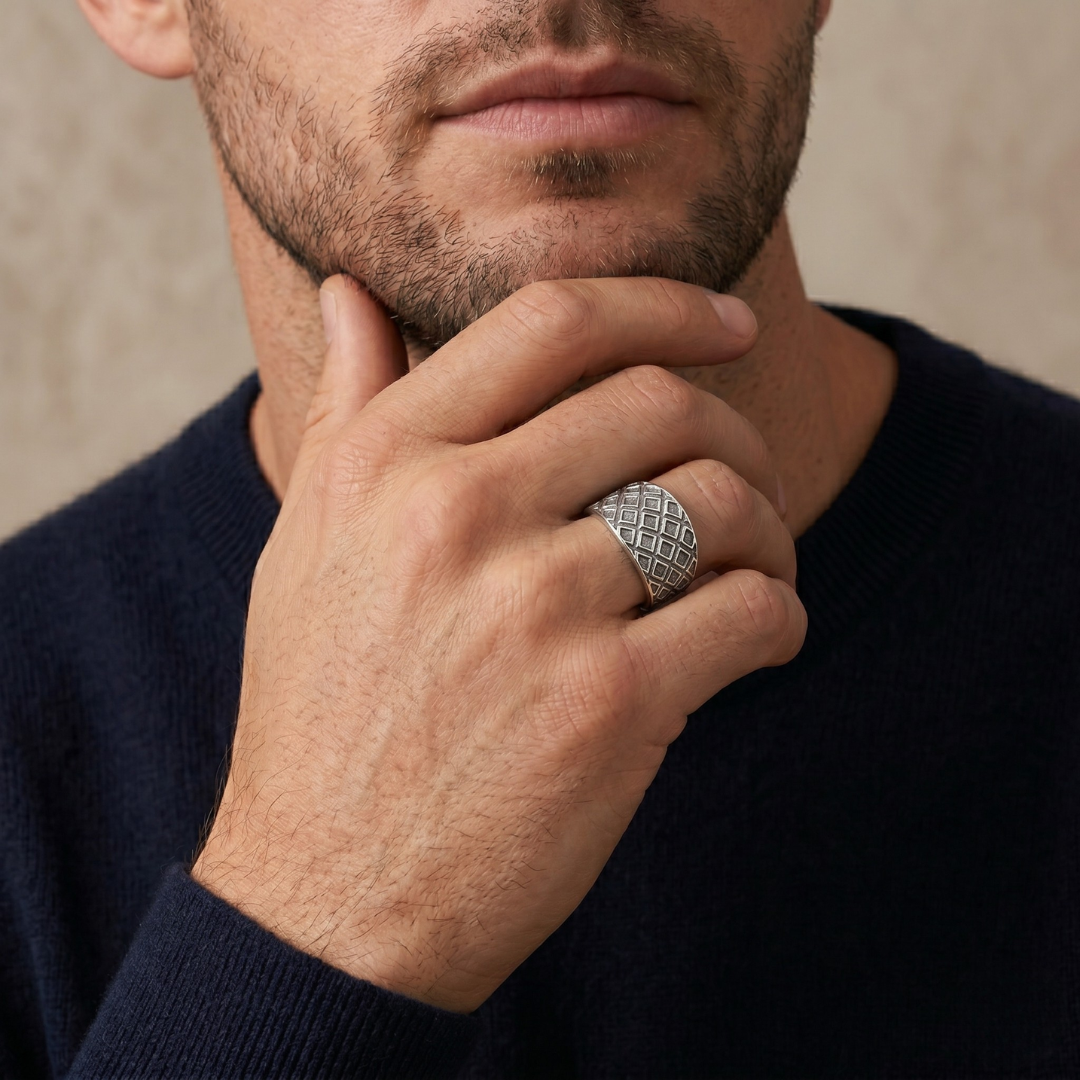 Blisse Allure – 925 Sterling Silver Textured Lattice Band Ring