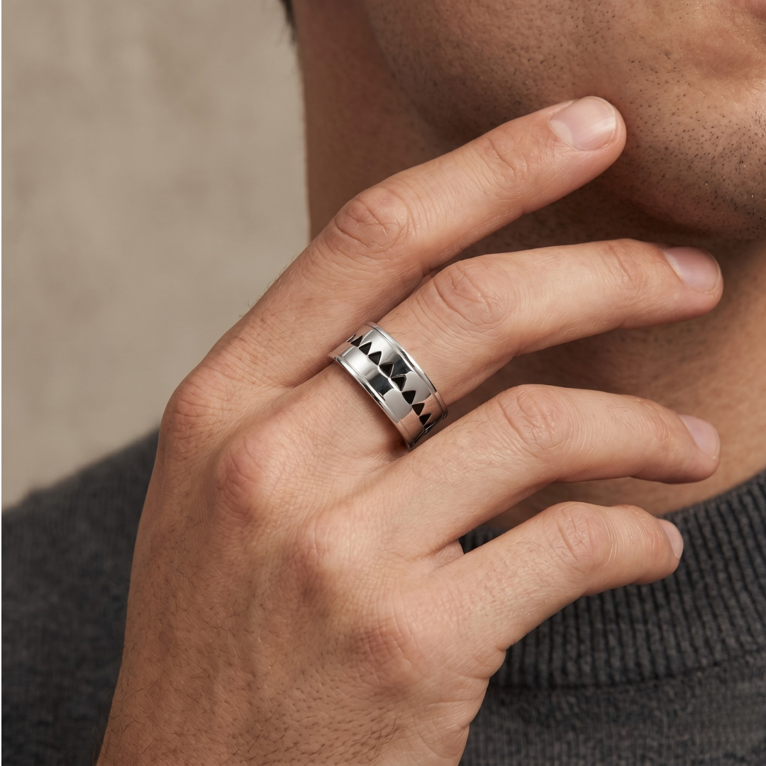 Blisse Allure – 925 Sterling Silver Geometric Enamel Band Ring
