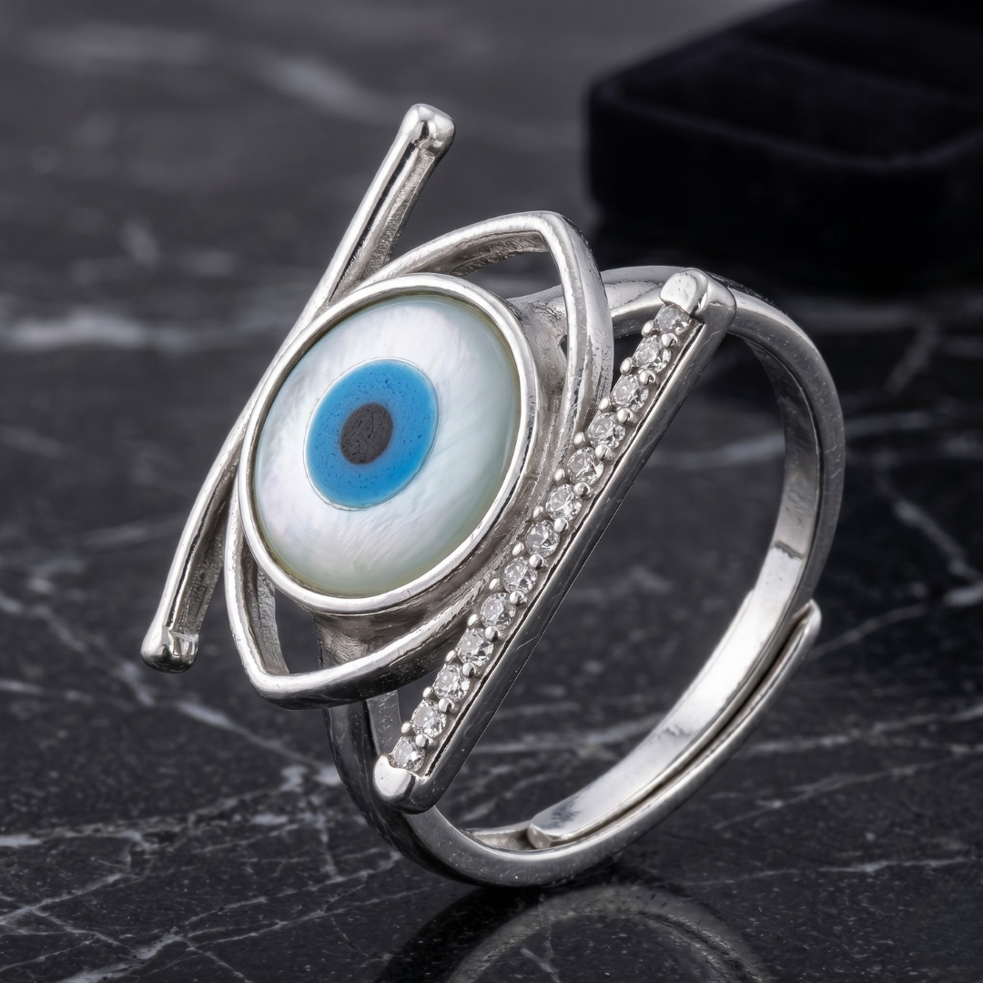Blisse Allure – 925 Sterling Silver Evil Eye Statement Ring with CZ Bands