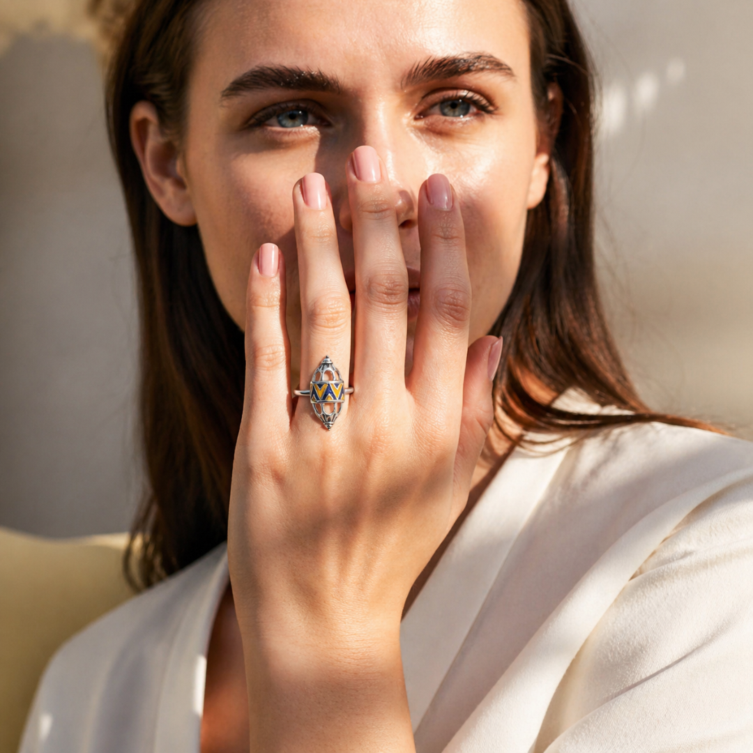 Blisse Allure – 925 Sterling Silver Tribal Geometric Statement Ring