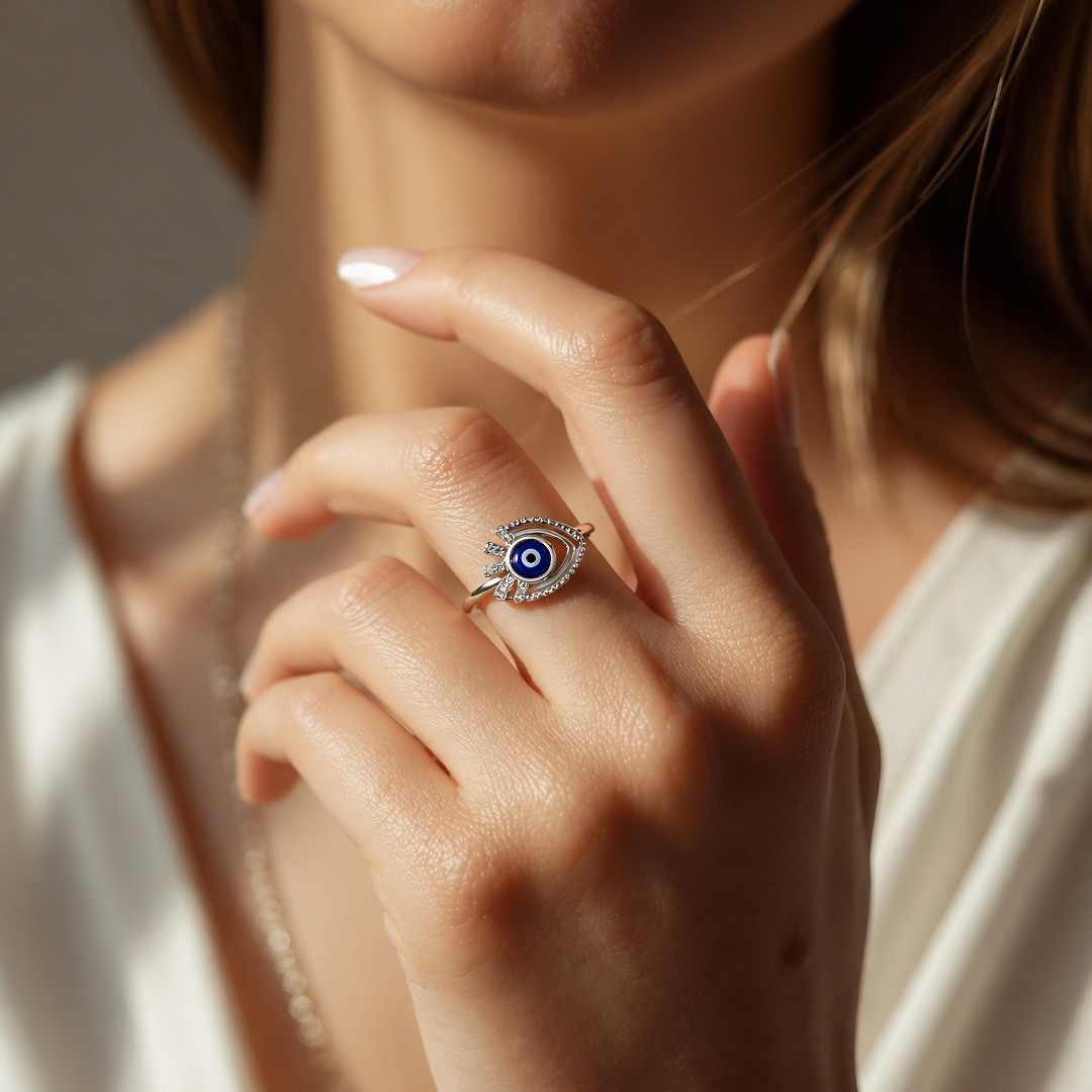Blisse Allure – 925 Sterling Silver Evil Eye Heart Statement Ring