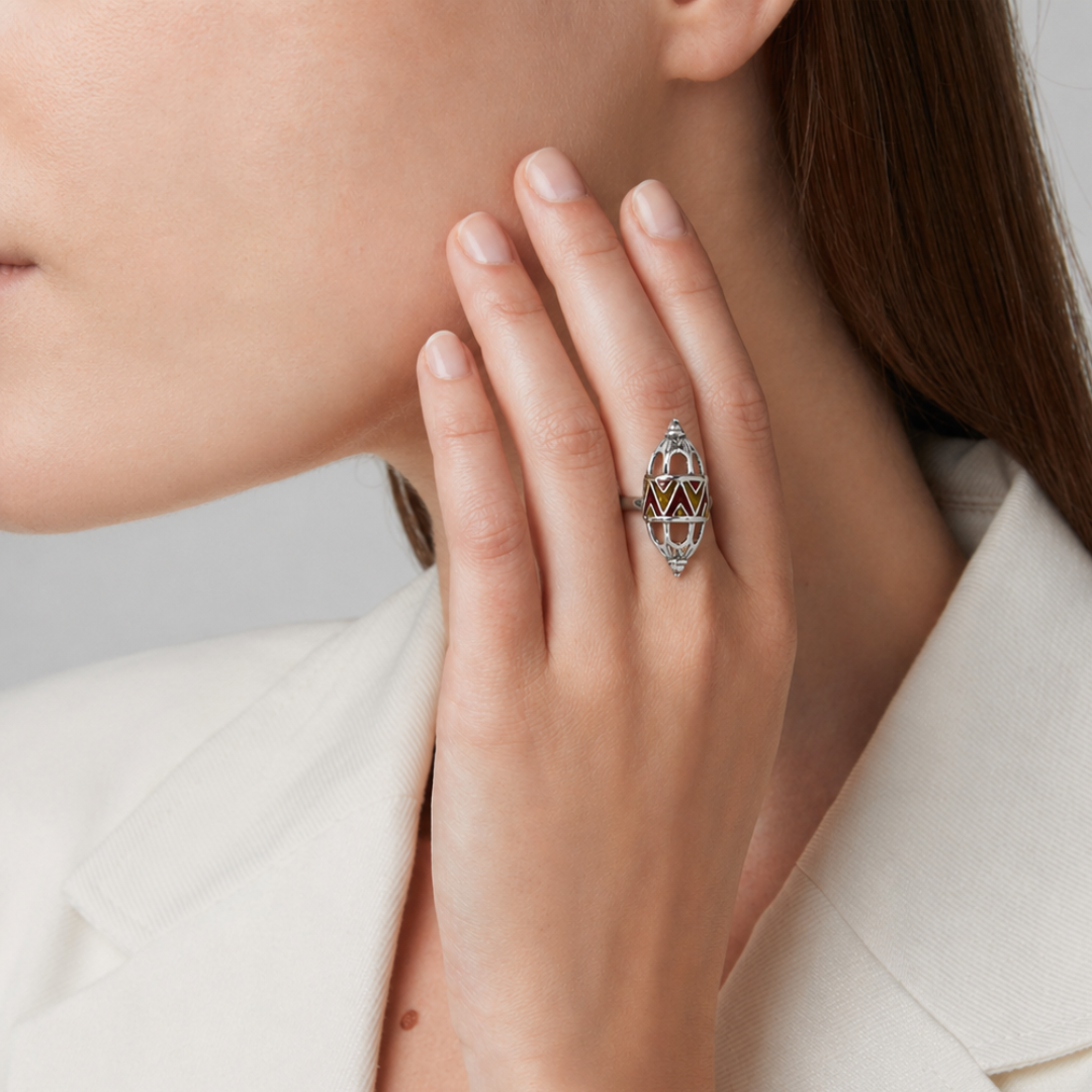 Blisse Allure – 925 Sterling Silver Tribal Geometric Enamel Ring