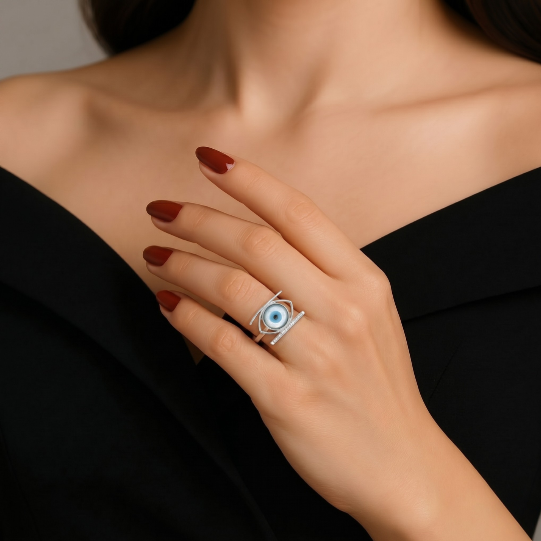 Blisse Allure – 925 Sterling Silver Evil Eye Statement Ring with CZ Bands