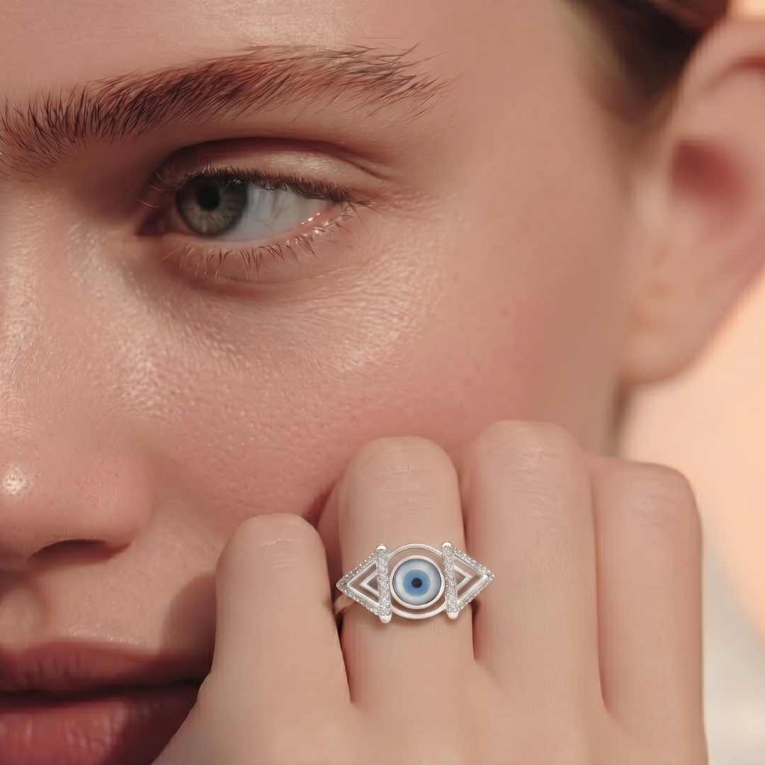 Blisse Allure – 925 Sterling Silver Geometric Evil Eye Statement Ring