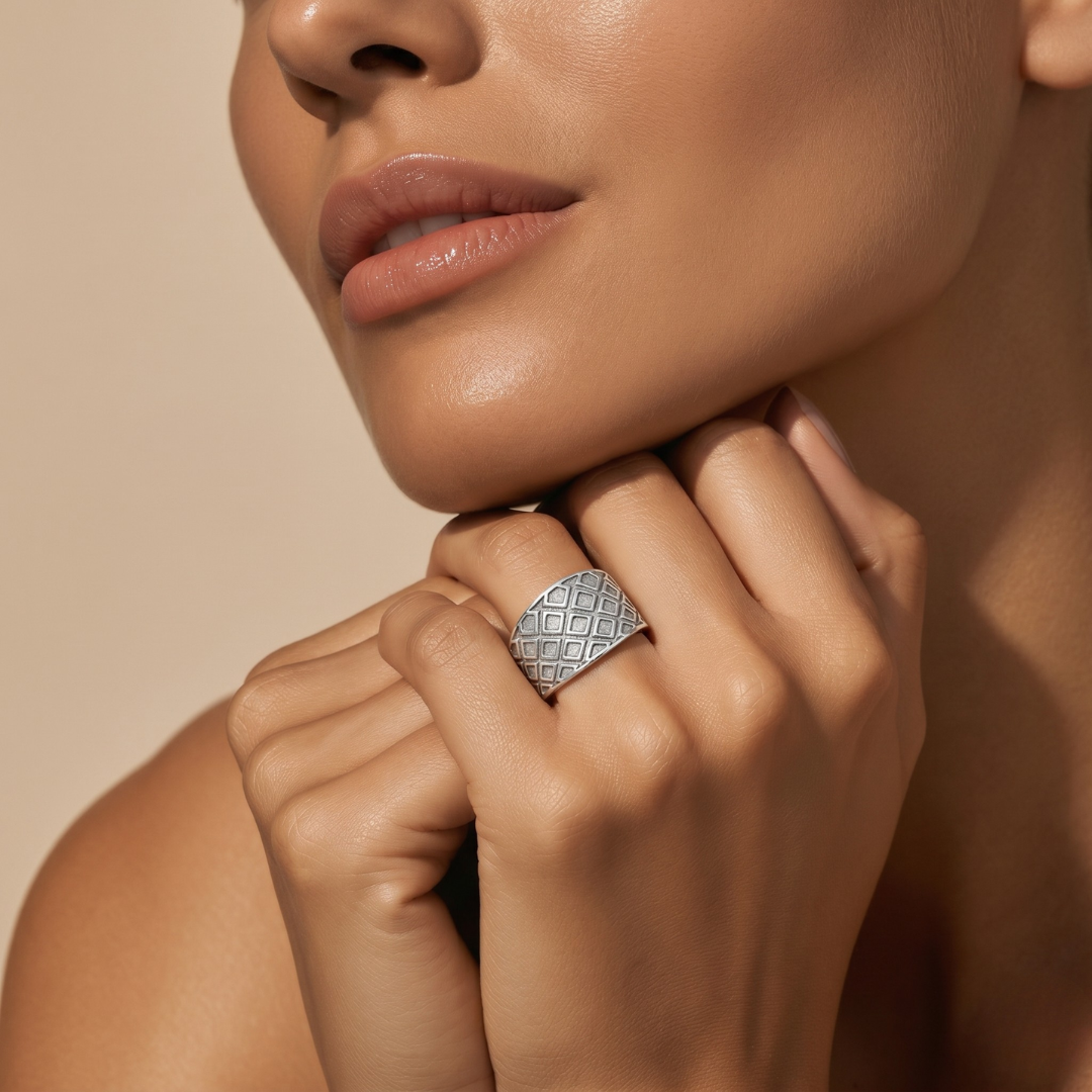 Blisse Allure – 925 Sterling Silver Textured Lattice Band Ring