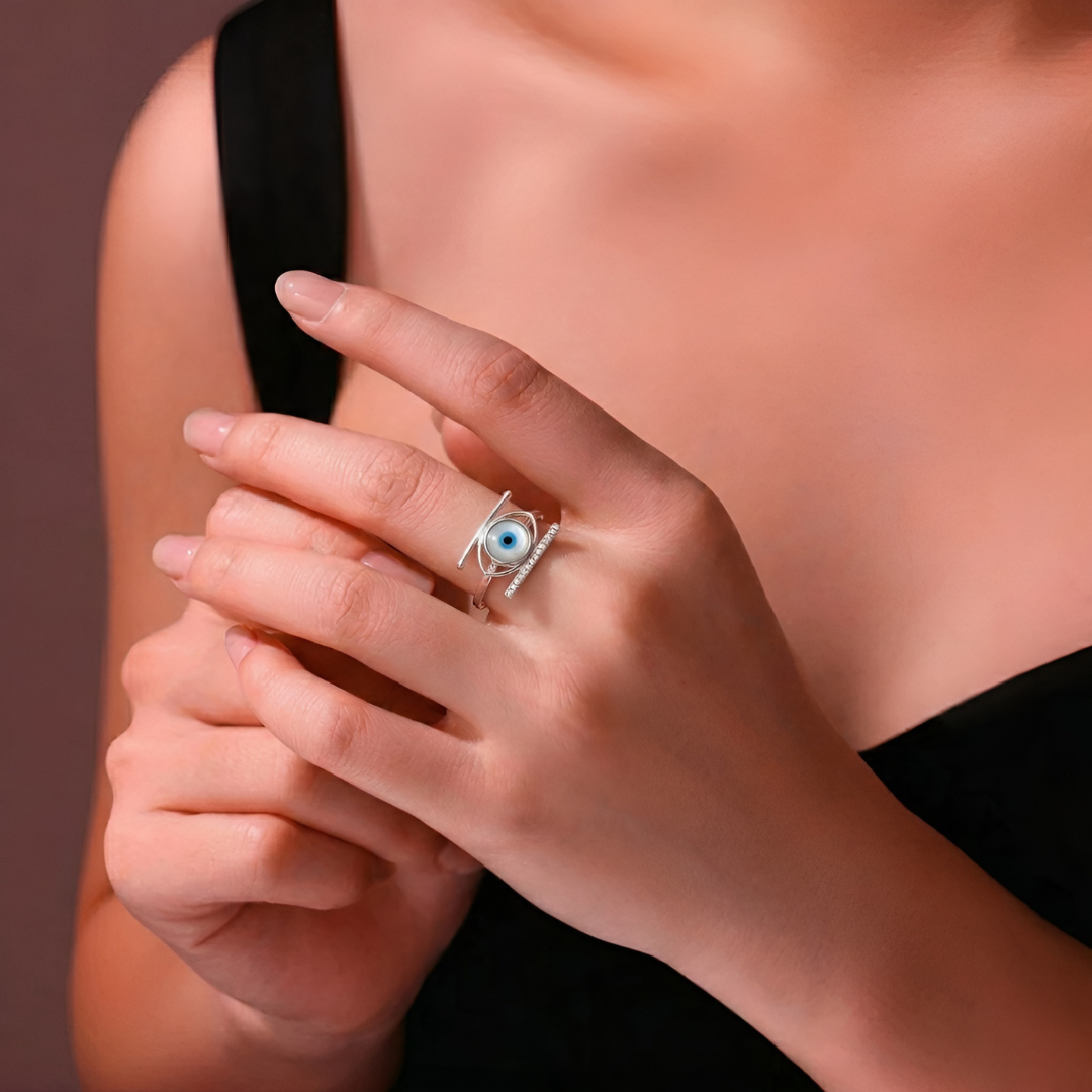 Blisse Allure – 925 Sterling Silver Evil Eye Statement Ring with CZ Bands