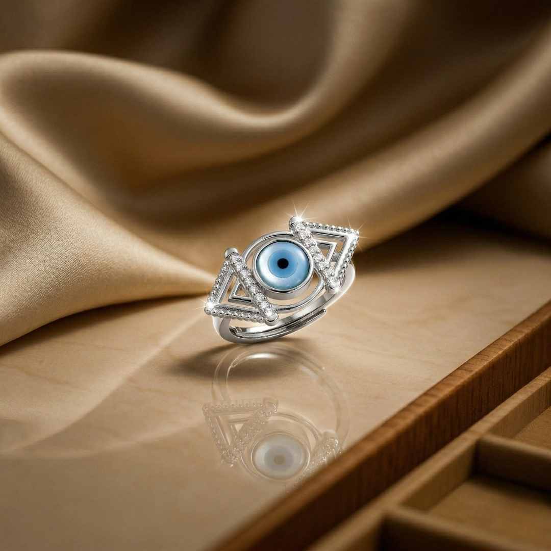 Blisse Allure – 925 Sterling Silver Geometric Evil Eye Statement Ring