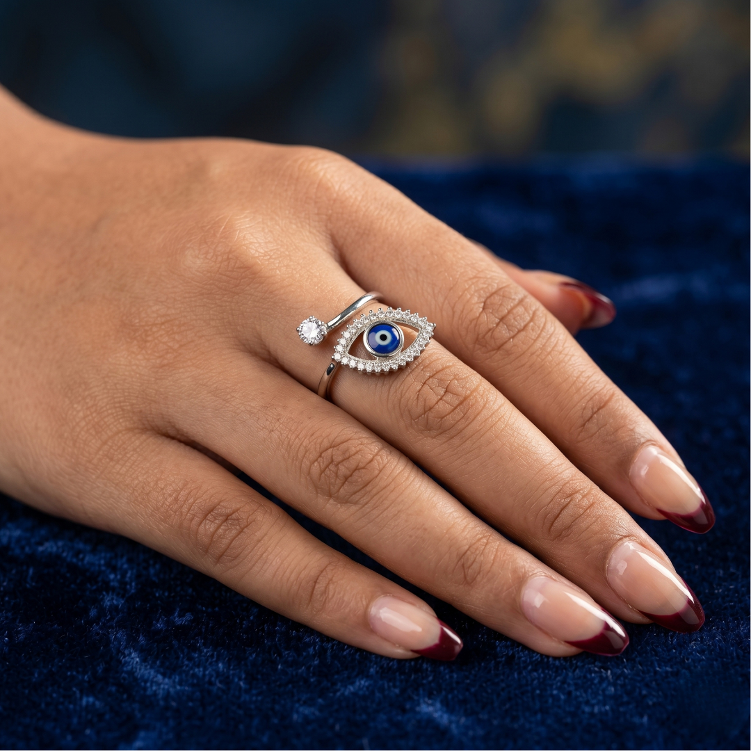 Blisse Allure – 925 Sterling Silver Evil Eye Adjustable Statement Ring