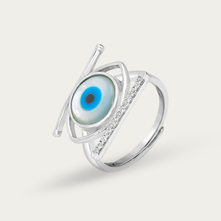 Blisse Allure – 925 Sterling Silver Evil Eye Statement Ring with CZ Bands