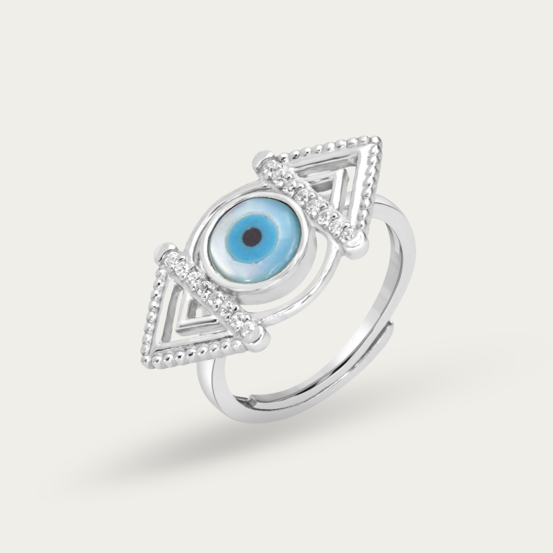 Blisse Allure – 925 Sterling Silver Geometric Evil Eye Statement Ring
