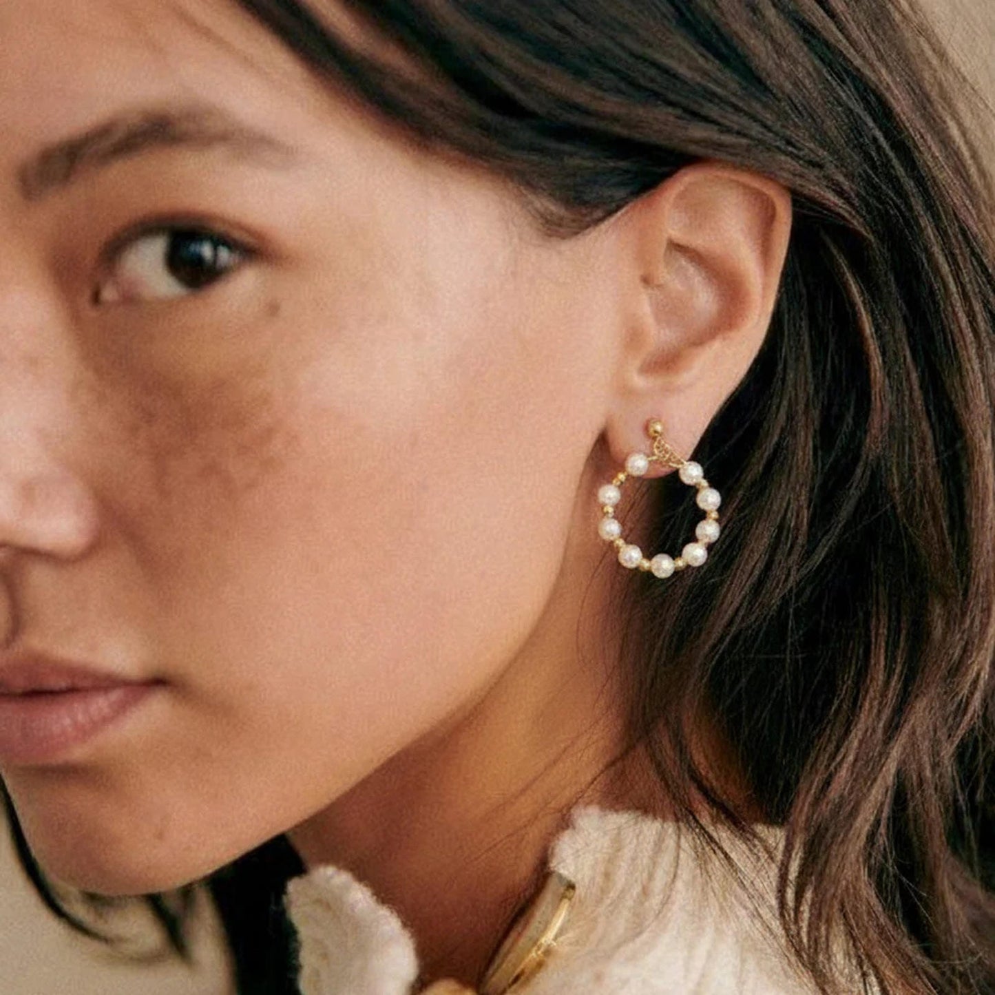 Gold beaded with Pearl earrings - Blisseallure.in