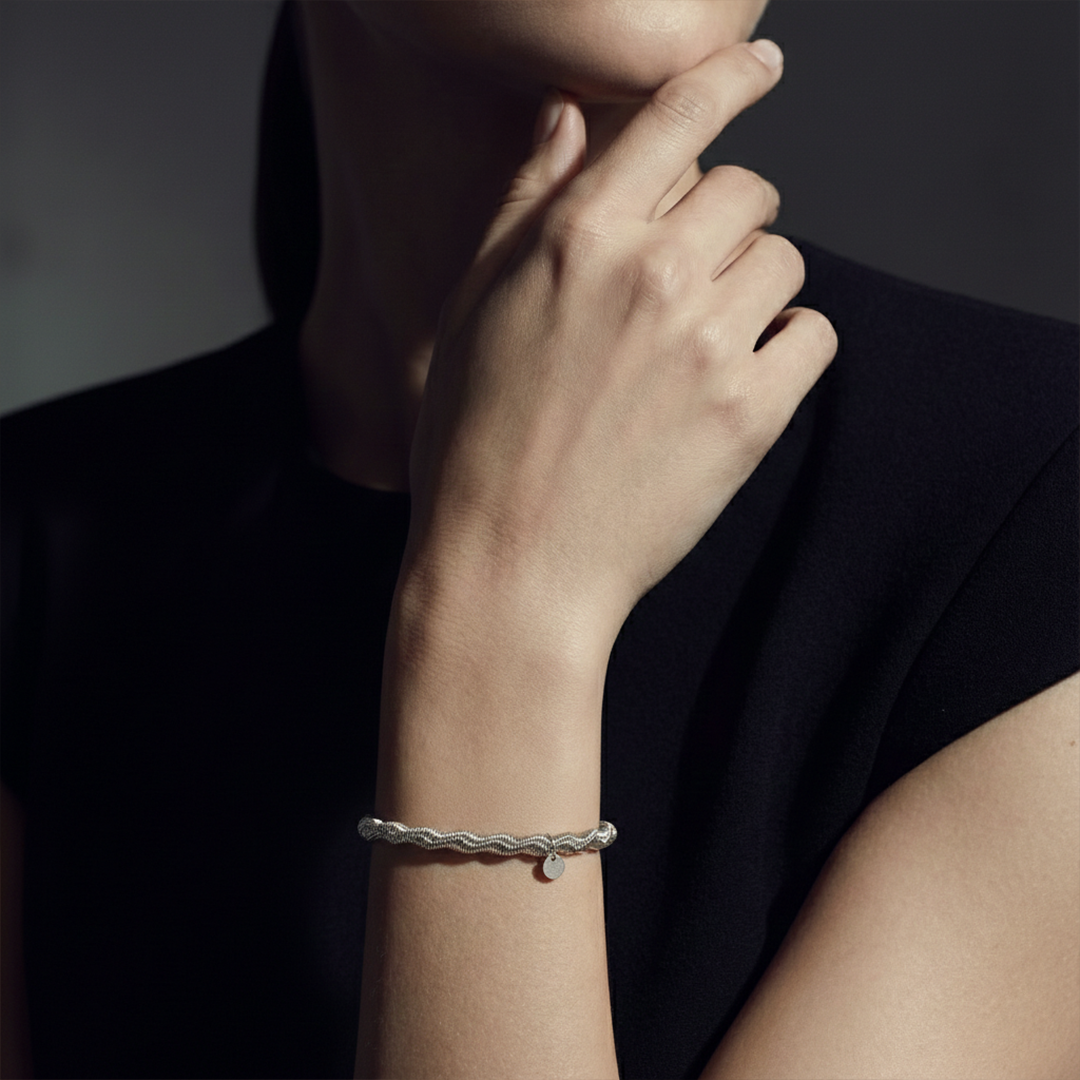 Italian Sterling Flexible Wire Wrapped Mesh Bracelet.