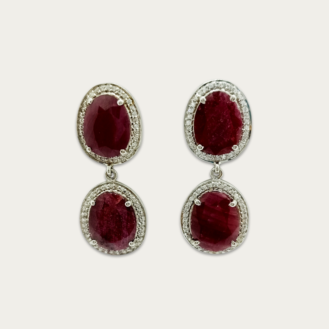 Blisse Allure Sterling Silver Ruby Talpe Danglers with White CZ