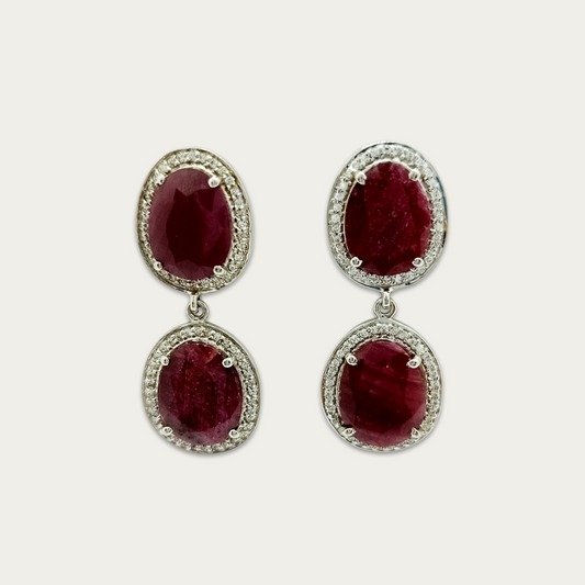 Blisse Allure Sterling Silver Ruby Talpe Danglers with White CZ