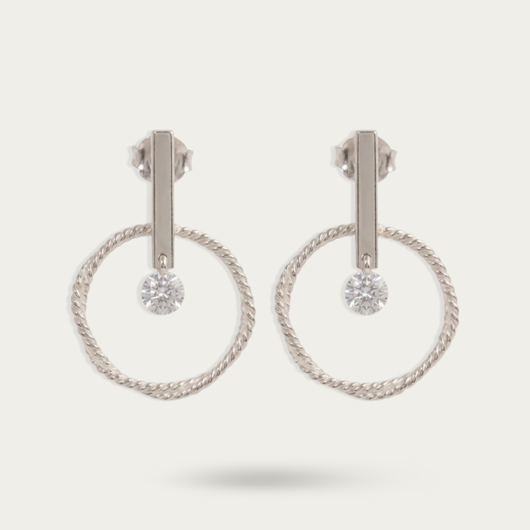 Groove Earrings with CZ Stud