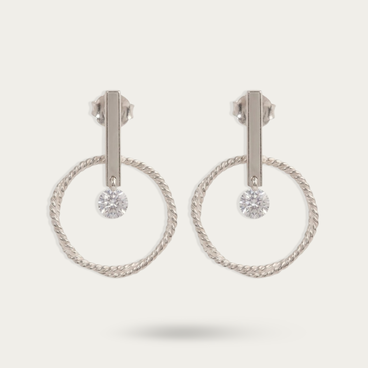 Groove Earrings with CZ Stud