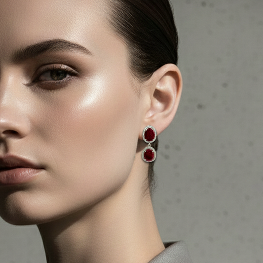 Blisse Allure Sterling Silver Ruby Talpe Danglers with White CZ