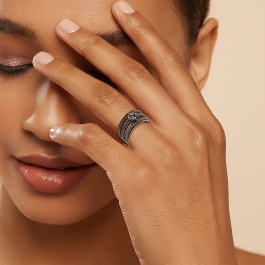 Blisse Allure 925 Sterling Silver Three Band Finger Ring with White Cz