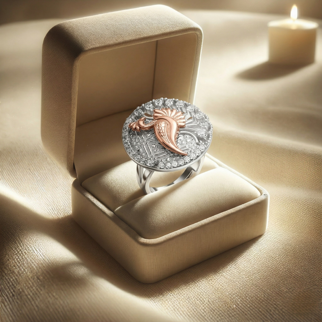 Blisse Allure – 925 Sterling Silver Two-Tone Peacock Bloom Statement Ring
