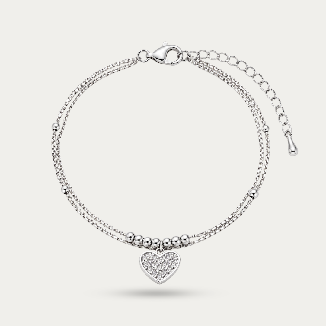 Blisse allure 925 Sterling Silver Double Layer Heart Charm Bracelet