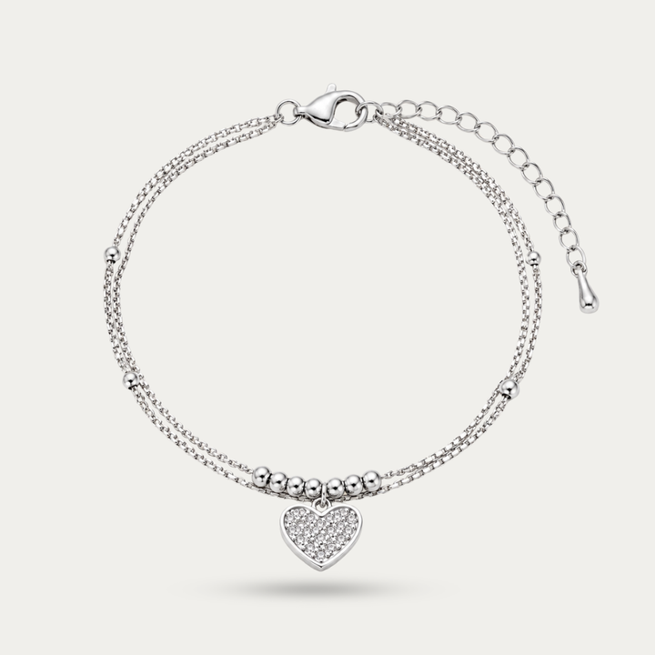 Blisse allure 925 Sterling Silver Double Layer Heart Charm Bracelet