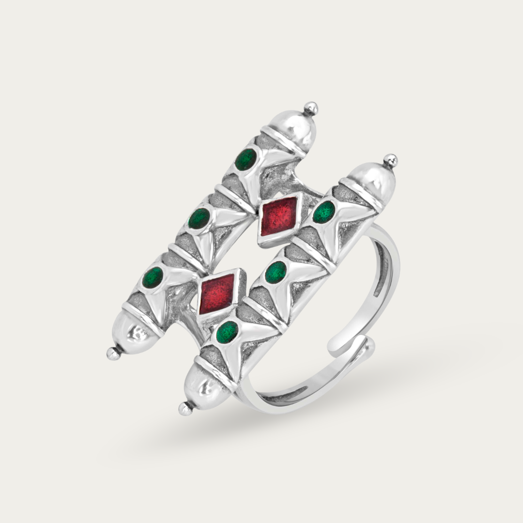 Blisse Allure – 925 Sterling Silver Tribal Dual-Bar Statement Ring