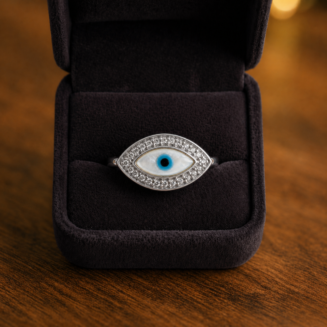 Blisse Allure – 925 Sterling Silver Modern Evil Eye Medallion Ring