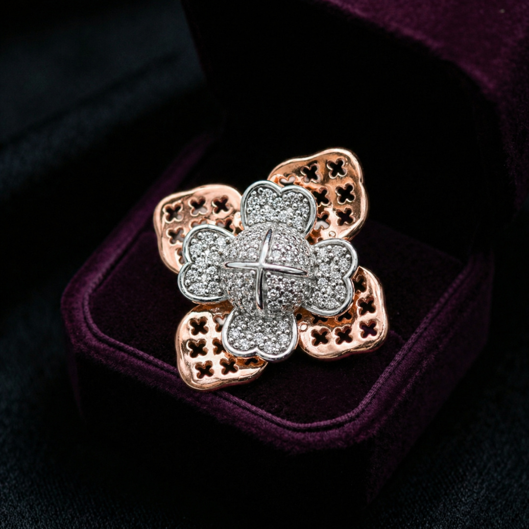 Blisse Allure – 925 Sterling Silver Two-Tone Butterfly Bloom Statement Ring