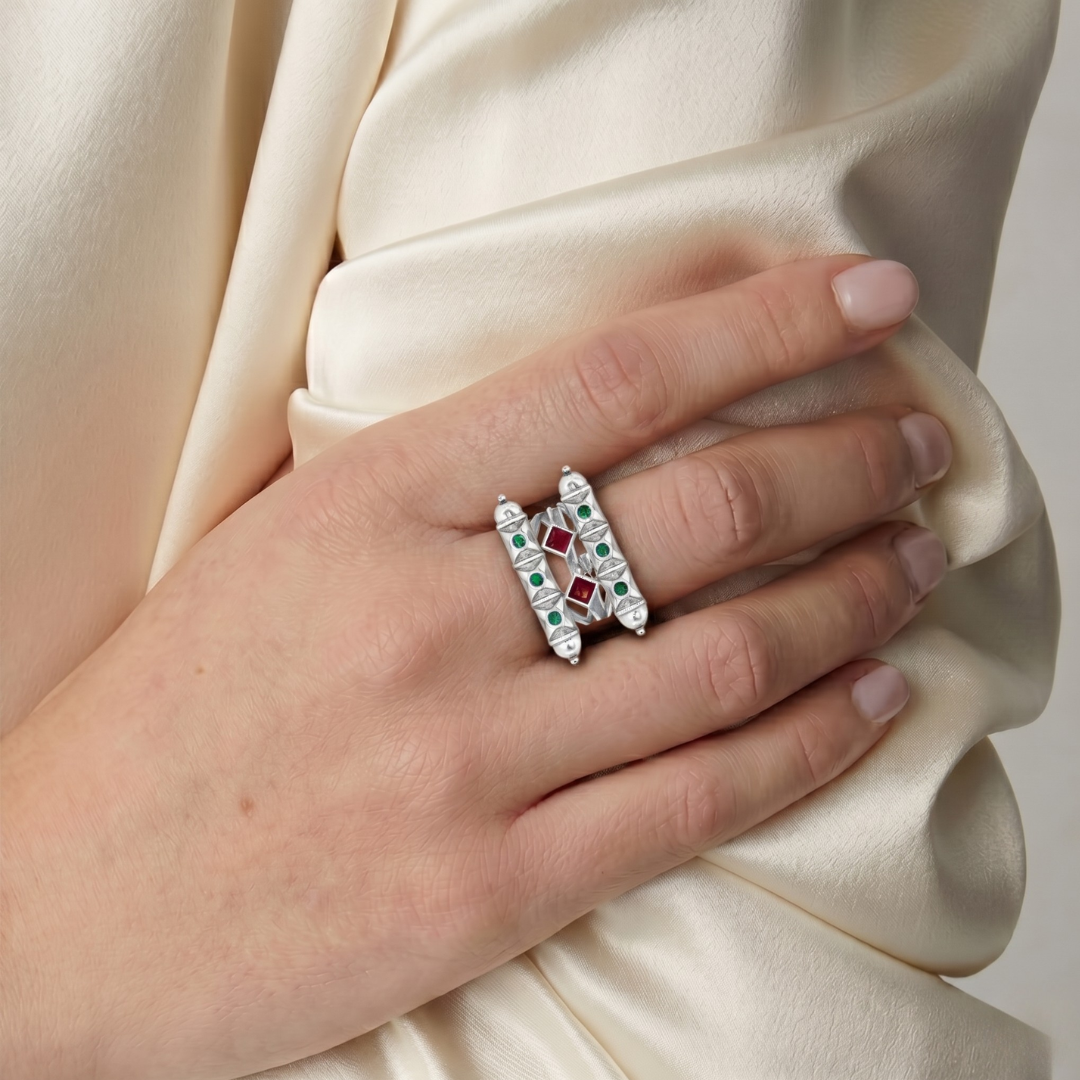 Blisse Allure – 925 Sterling Silver Tribal Dual-Bar Statement Ring