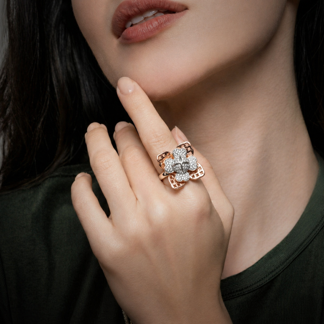 Blisse Allure – 925 Sterling Silver Two-Tone Butterfly Bloom Statement Ring