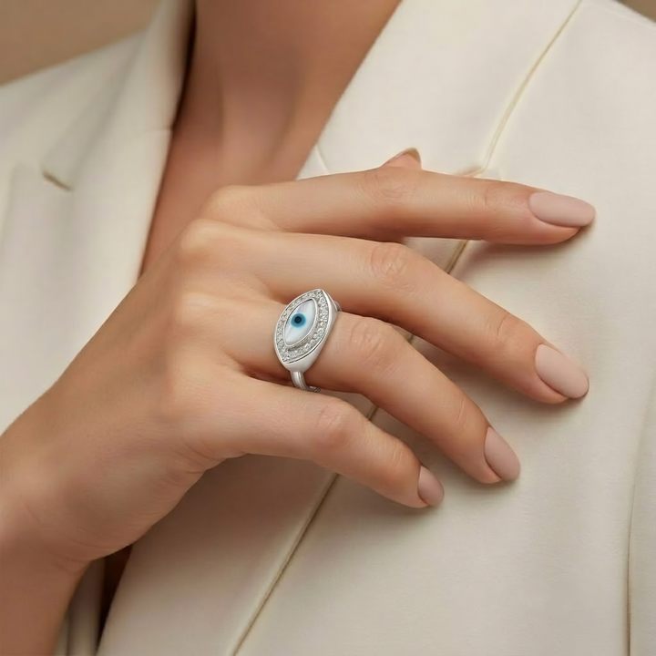 Blisse Allure – 925 Sterling Silver Modern Evil Eye Medallion Ring