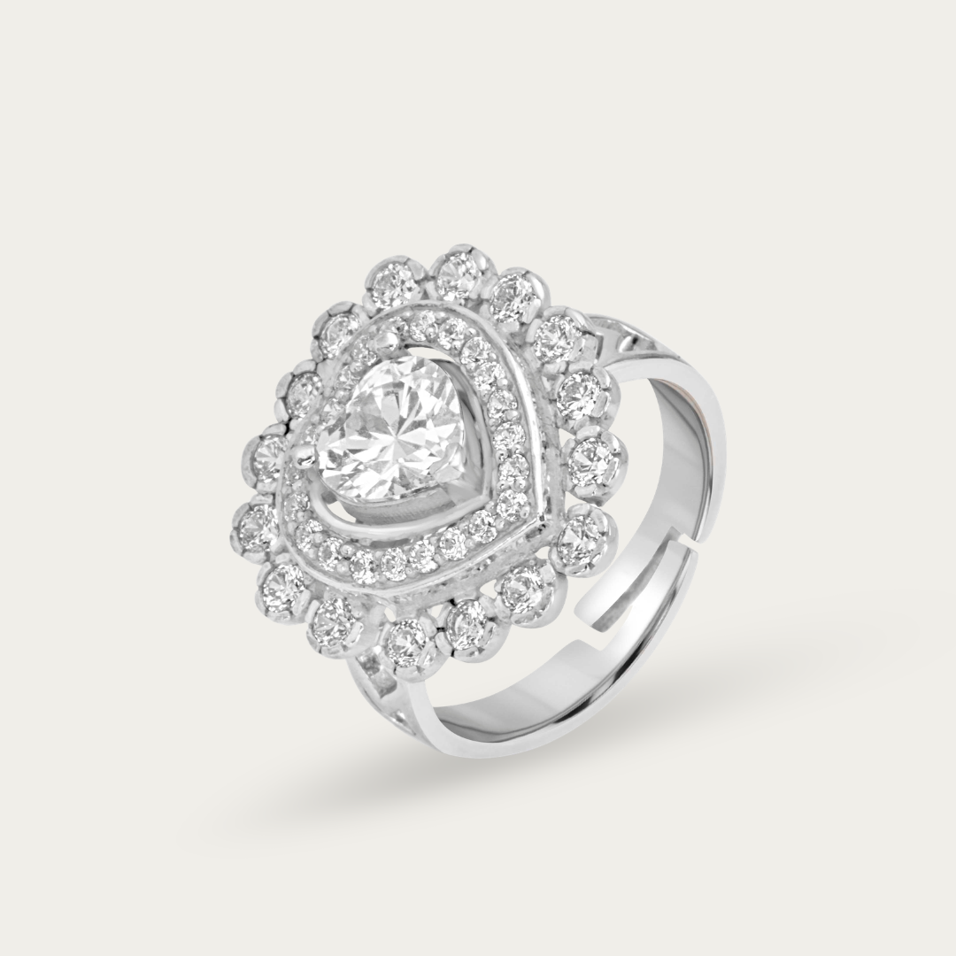Blisse Allure – 925 Sterling Silver Double Halo Heart Statement Ring