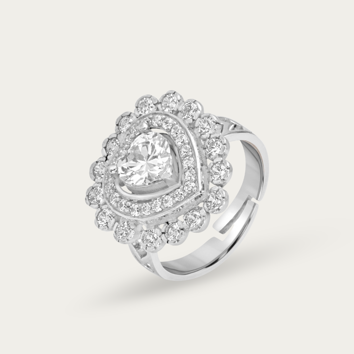 Blisse Allure – 925 Sterling Silver Double Halo Heart Statement Ring