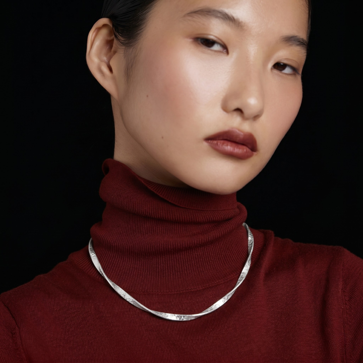 Blisse Allure – 925 Sterling Silver Sleek Texture Chain Necklace