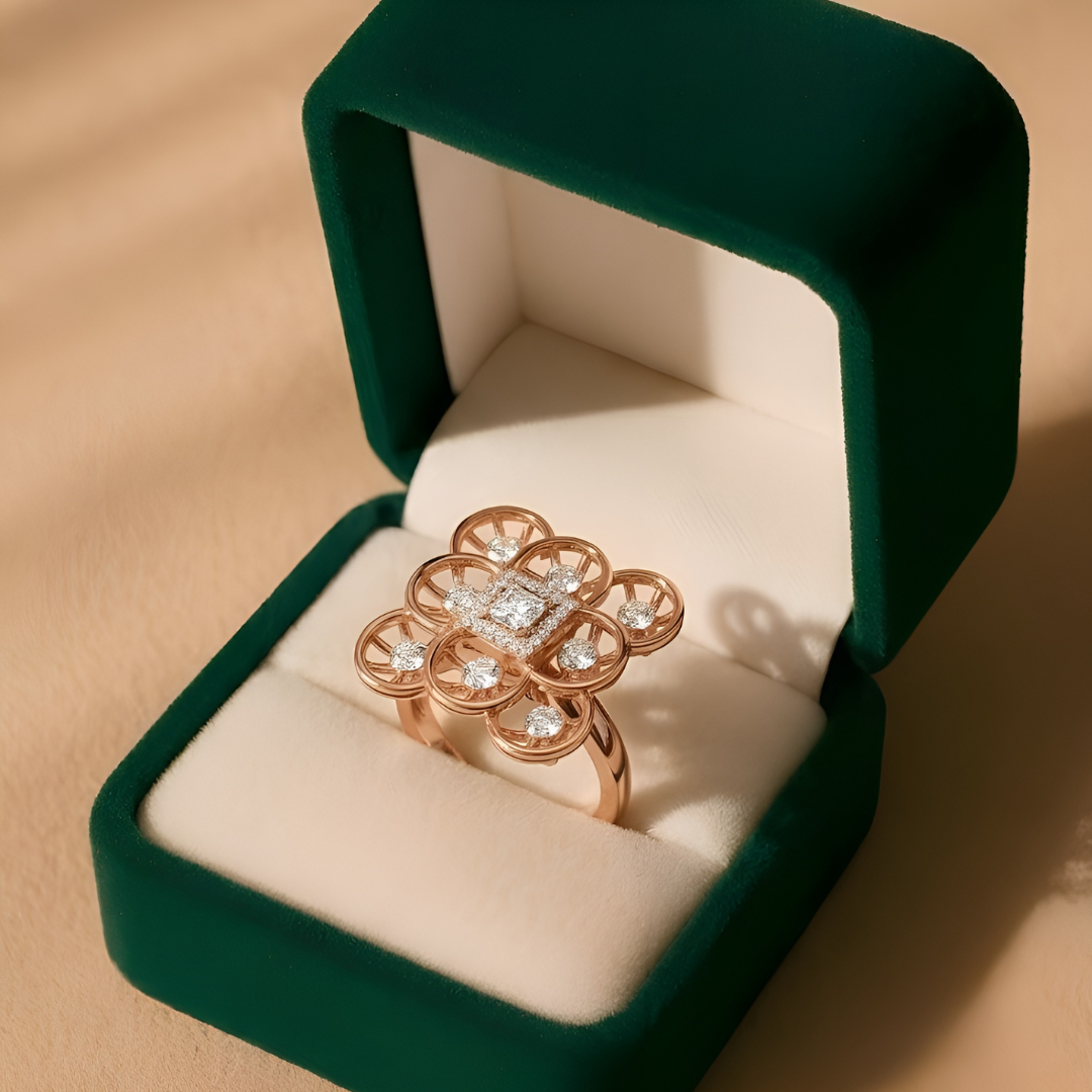 Blisse Allure – 925 Sterling Silver Rose Gold Geometric Bloom Statement Ring