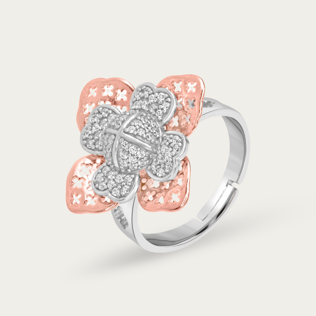 Blisse Allure – 925 Sterling Silver Two-Tone Butterfly Bloom Statement Ring